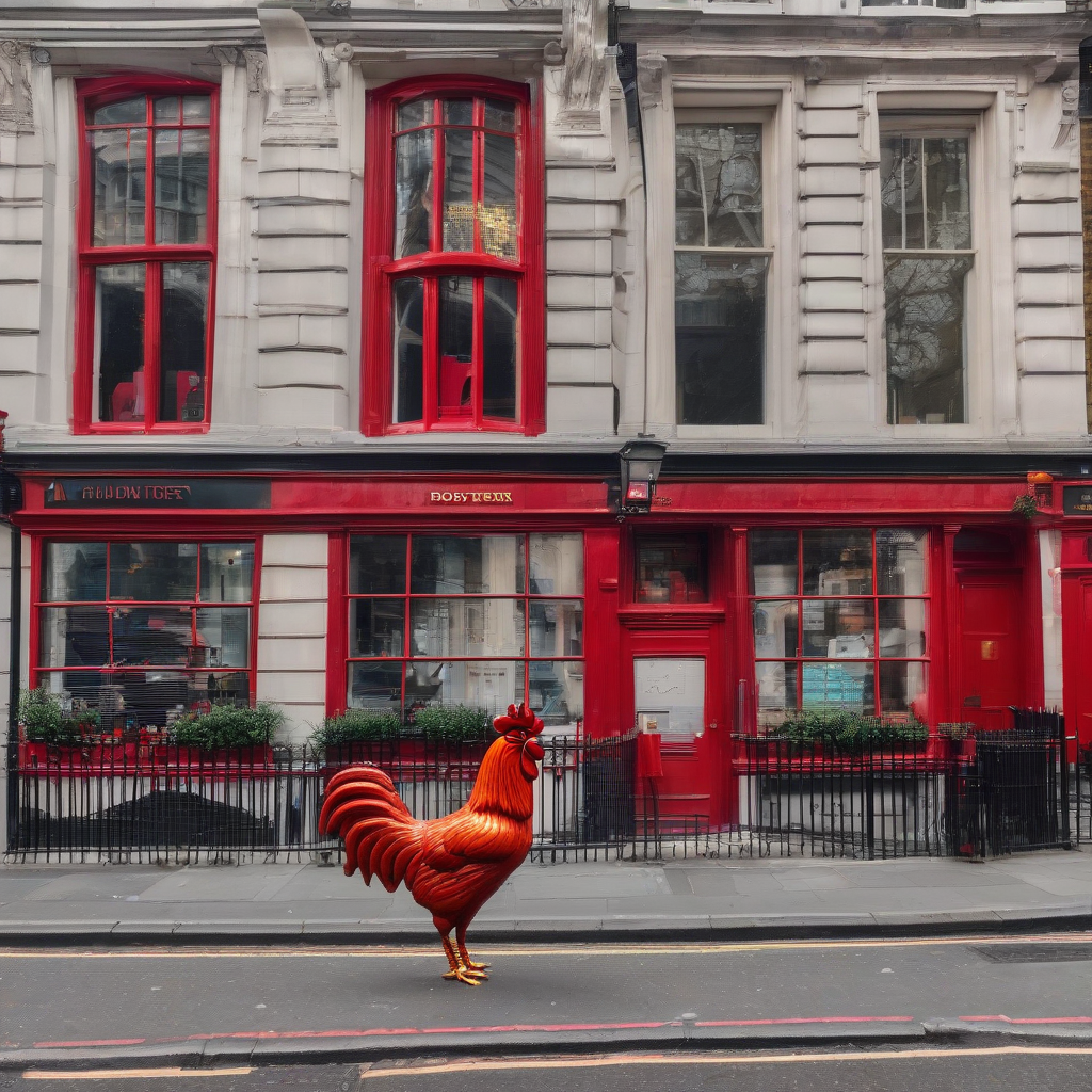 a red rooster in london by मुफ्त एआई छवि जनरेटर - बिना लॉगिन के✨ | AIGAZOU