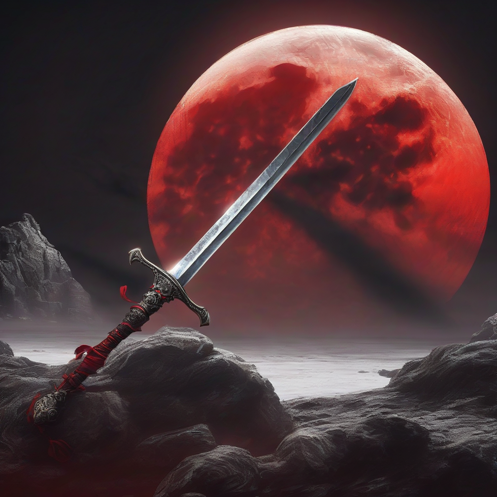 a large sword in front of a red moon by मुफ्त एआई छवि जनरेटर - बिना लॉगिन के✨ | AIGAZOU