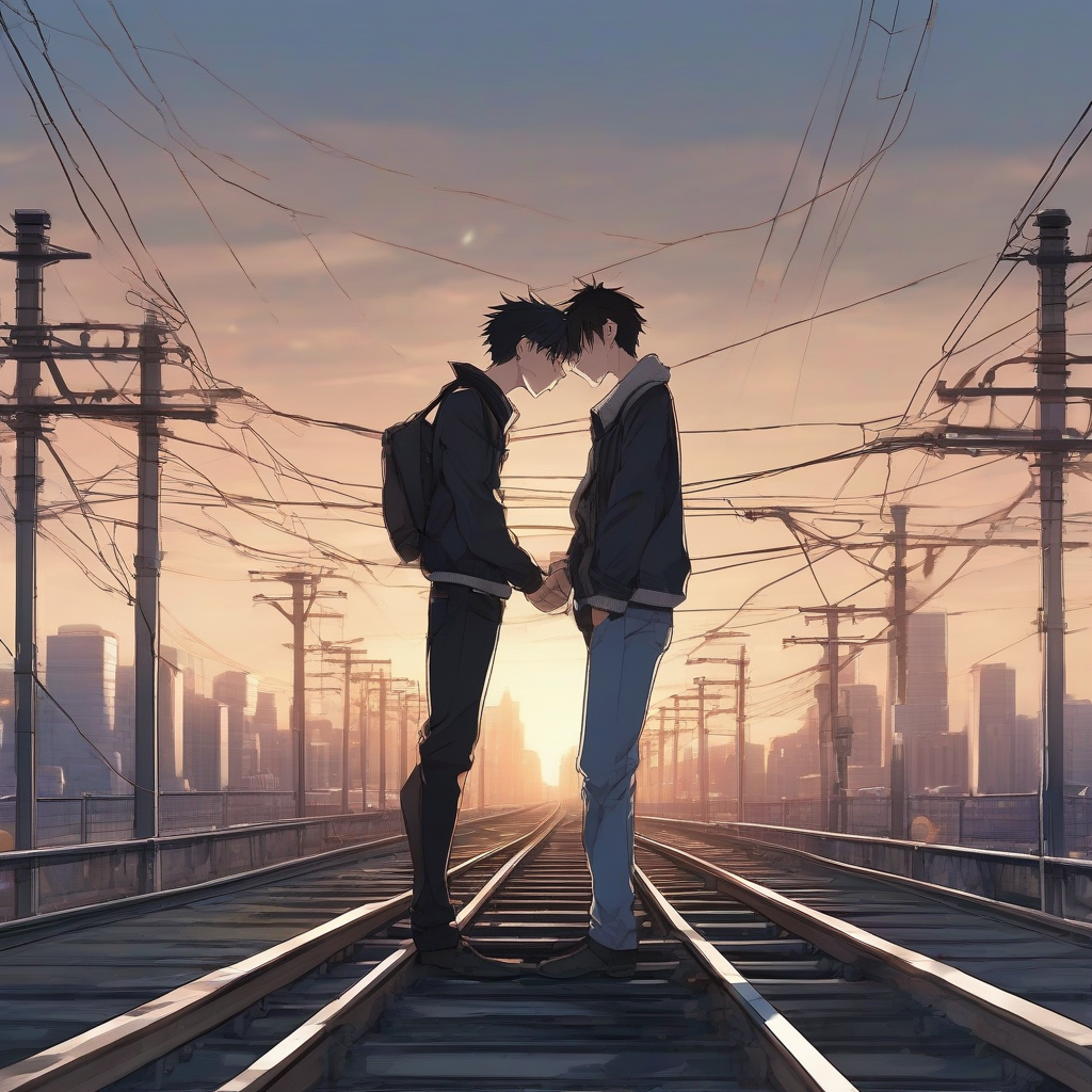 two men in love embrace and kiss in realistic anime style by मुफ्त एआई छवि जनरेटर - बिना लॉगिन के✨ | AIGAZOU