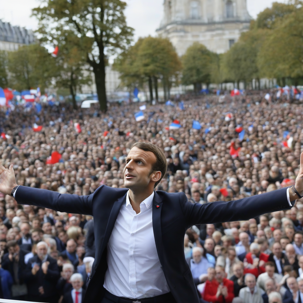 emmanuel macron in a demonstration by मुफ्त एआई छवि जनरेटर - बिना लॉगिन के✨ | AIGAZOU