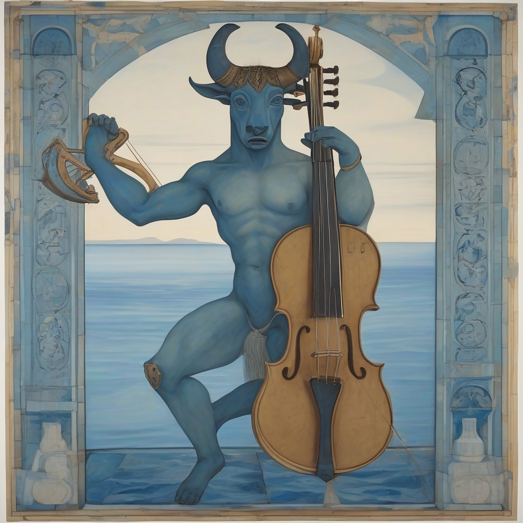 behind a vertical violin a dancing minotaur by मुफ्त एआई छवि जनरेटर - बिना लॉगिन के✨ | AIGAZOU