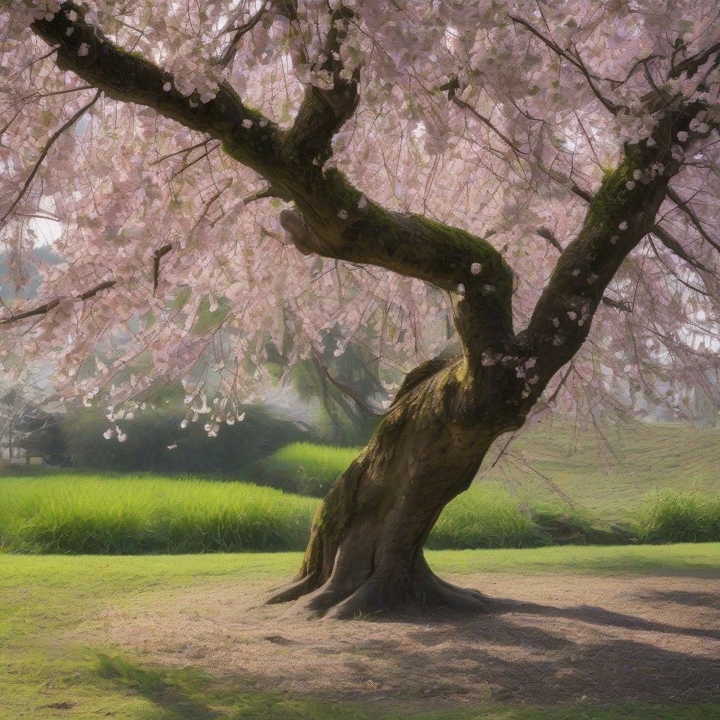 a large weeping cherry tree in full bloom by मुफ्त एआई छवि जनरेटर - बिना लॉगिन के✨ | AIGAZOU