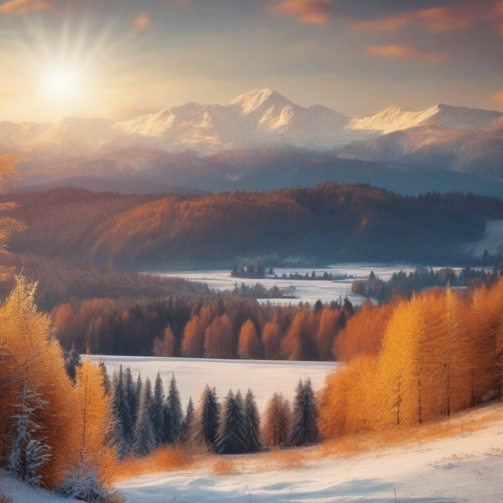 beautiful autumn forest with snowy mountains by मुफ्त एआई छवि जनरेटर - बिना लॉगिन के✨ | AIGAZOU