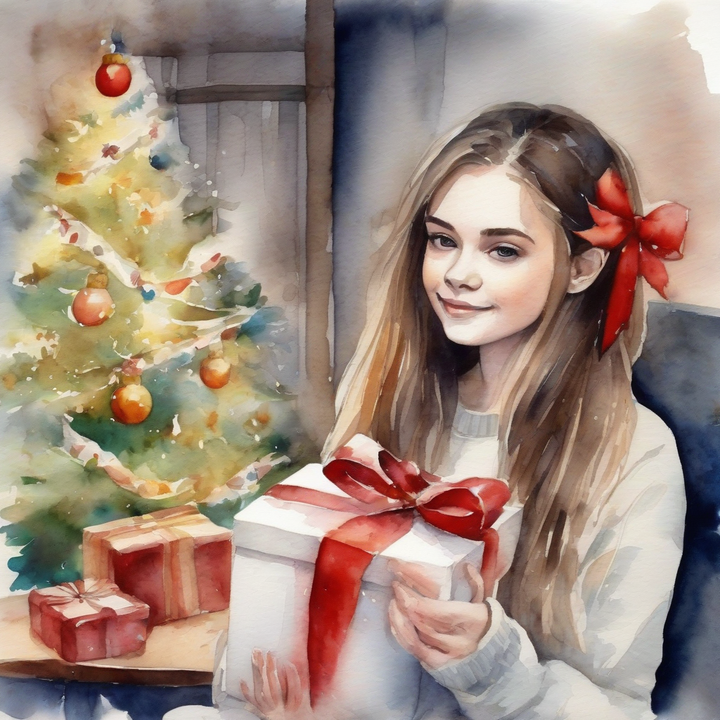 christmas presents and beautiful girls watercolor painting by मुफ्त एआई छवि जनरेटर - बिना लॉगिन के✨ | AIGAZOU