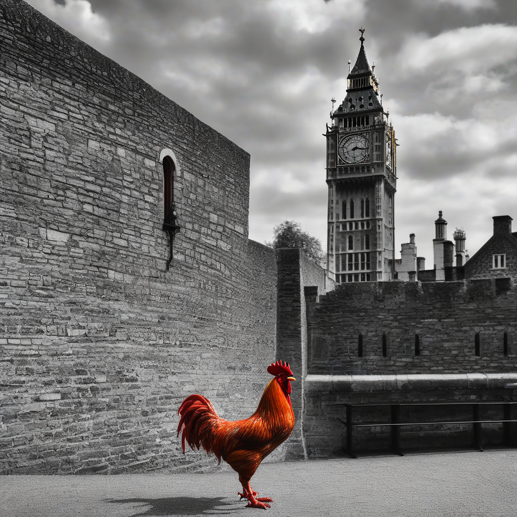 a red rooster in london in front of the tower by मुफ्त एआई छवि जनरेटर - बिना लॉगिन के✨ | AIGAZOU