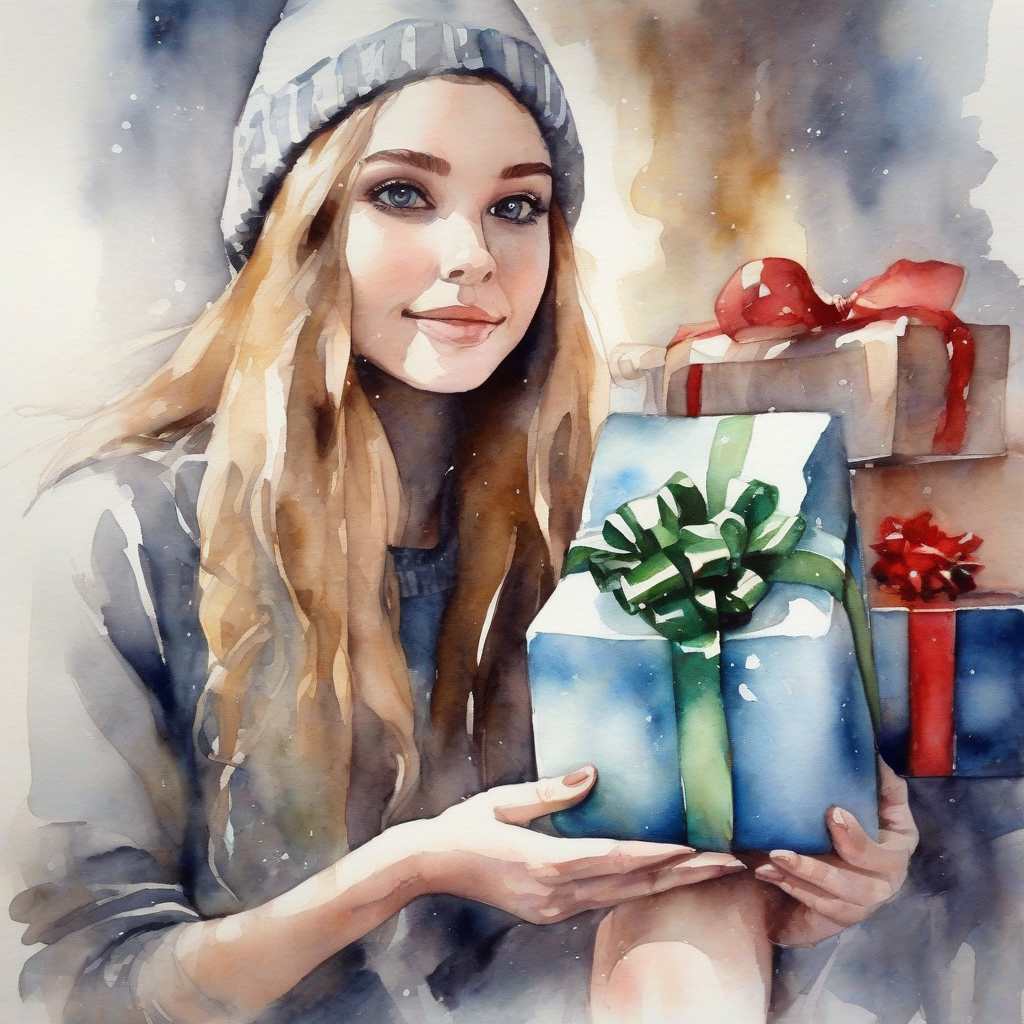 christmas presents and beautiful girls watercolor by मुफ्त एआई छवि जनरेटर - बिना लॉगिन के✨ | AIGAZOU