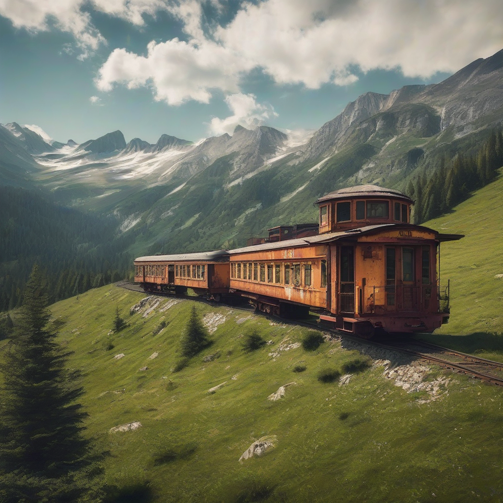 old train car crossing a picturesque mountain landscape by मुफ्त एआई छवि जनरेटर - बिना लॉगिन के✨ | AIGAZOU