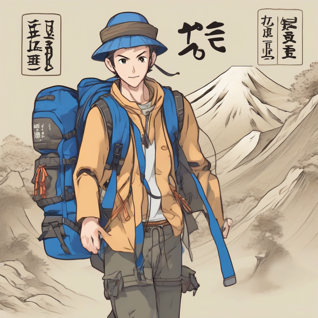 backpacker jojo style male character hokusai style 3min japanese study language english portguess spanish chinese korean by मुफ्त एआई छवि जनरेटर - बिना लॉगिन के✨ | AIGAZOU