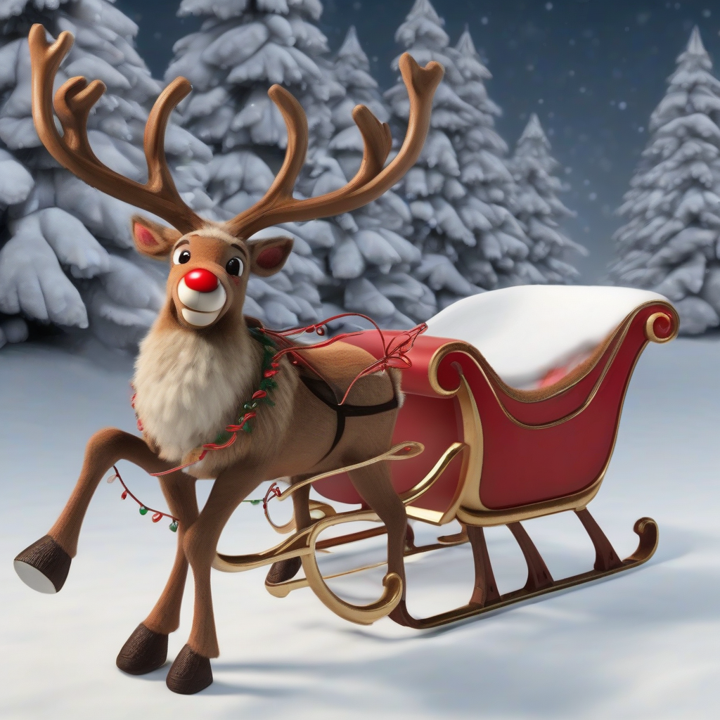 rudolph with the red nose pulls the sleigh by मुफ्त एआई छवि जनरेटर - बिना लॉगिन के✨ | AIGAZOU