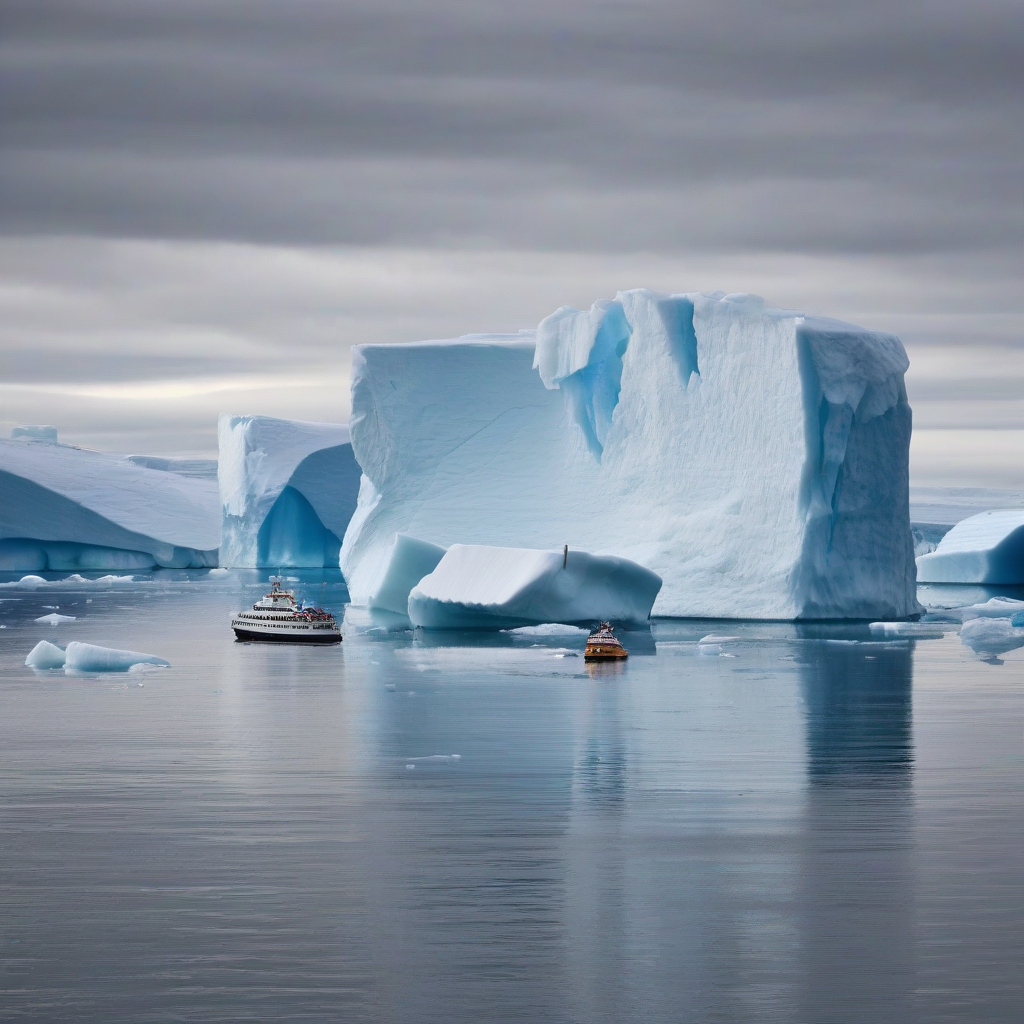 cruise sailing among giant icebergs in arctic waters by मुफ्त एआई छवि जनरेटर - बिना लॉगिन के✨ | AIGAZOU