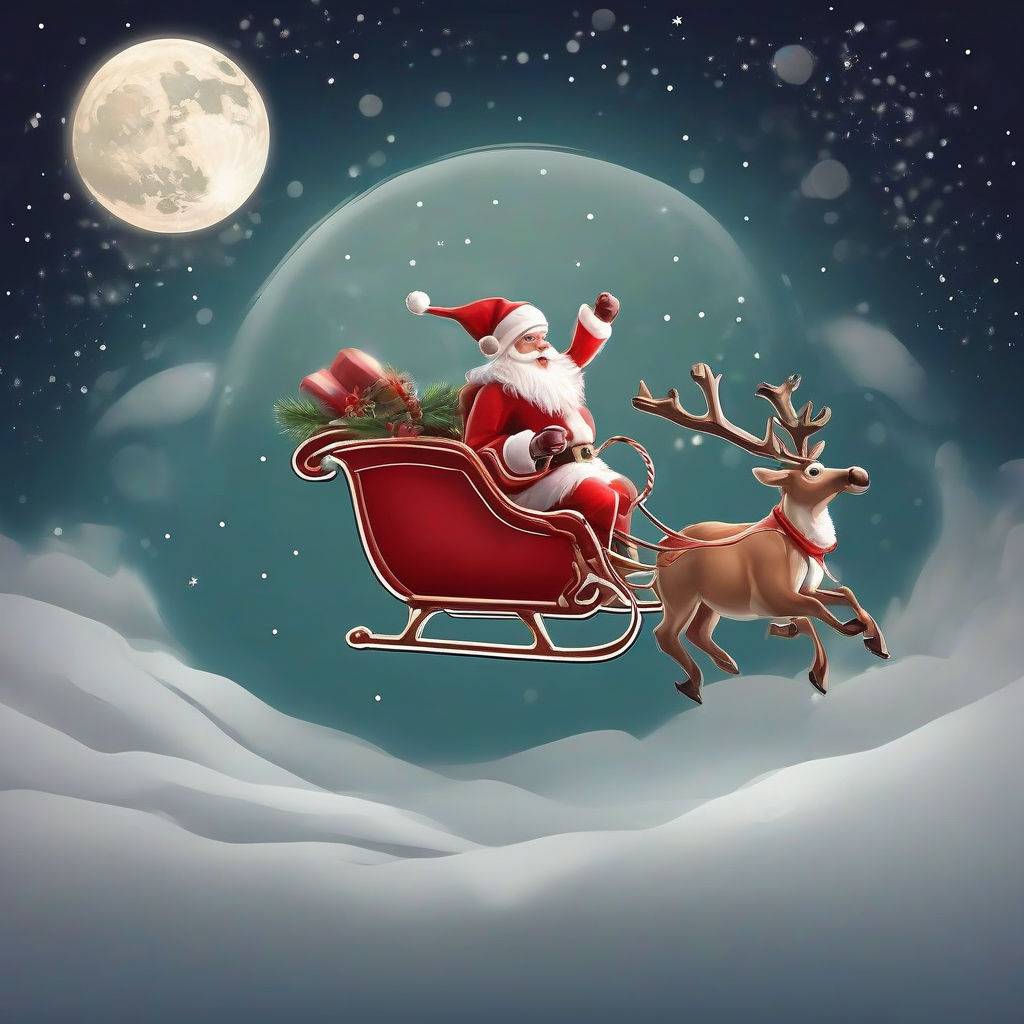 create a picture of a santa claus flying with reindeer under the moon on a sleigh by मुफ्त एआई छवि जनरेटर - बिना लॉगिन के✨ | AIGAZOU