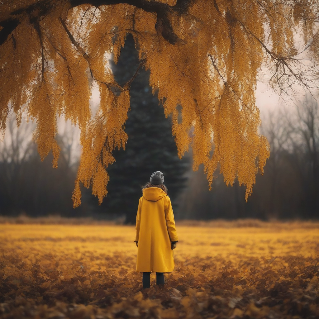 cinematic shot girl yellow coat gray hat by मुफ्त एआई छवि जनरेटर - बिना लॉगिन के✨ | AIGAZOU