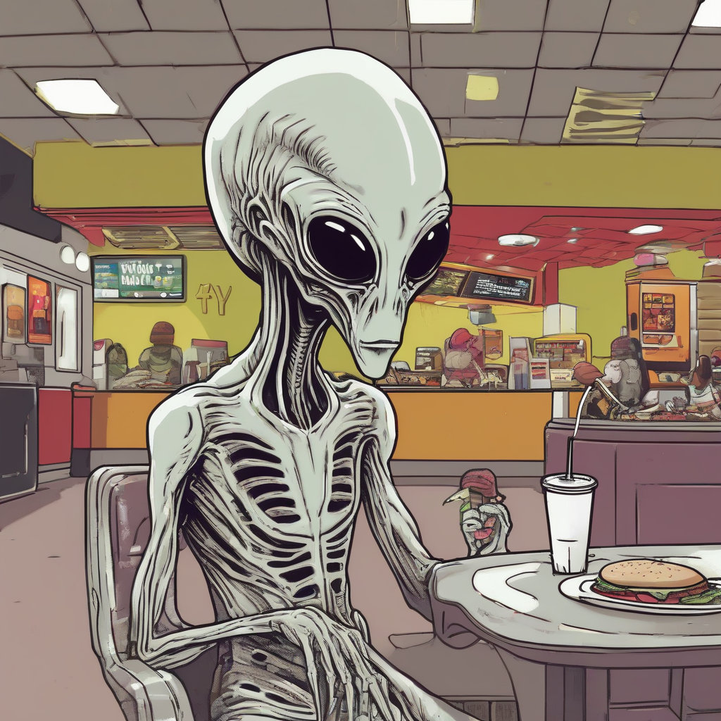 alien bei mcdonald by Free AI Image Generator & Maker - No login required✨ | AIGAZOU