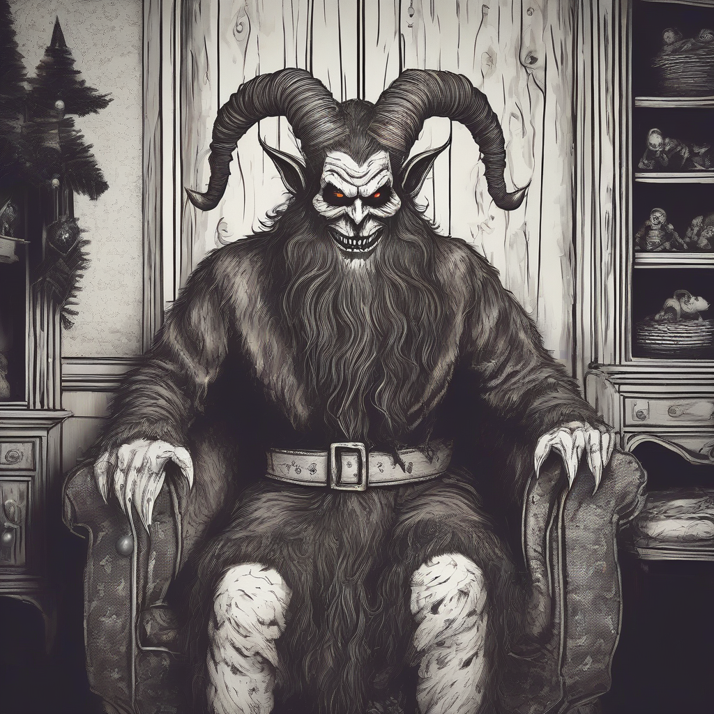 evil krampus in santa suit in dark childrens room by मुफ्त एआई छवि जनरेटर - बिना लॉगिन के✨ | AIGAZOU