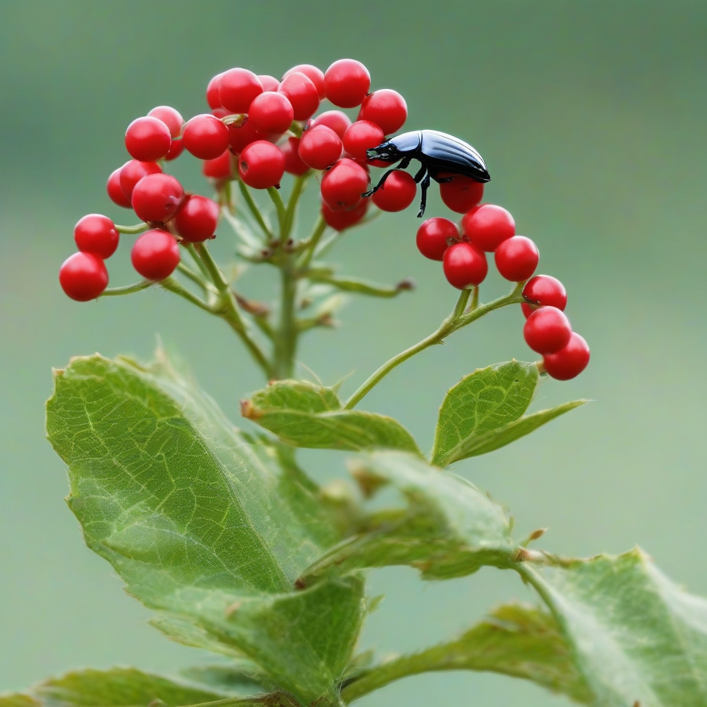 a bug flying to a plant with red poisonous berries by मुफ्त एआई छवि जनरेटर - बिना लॉगिन के✨ | AIGAZOU