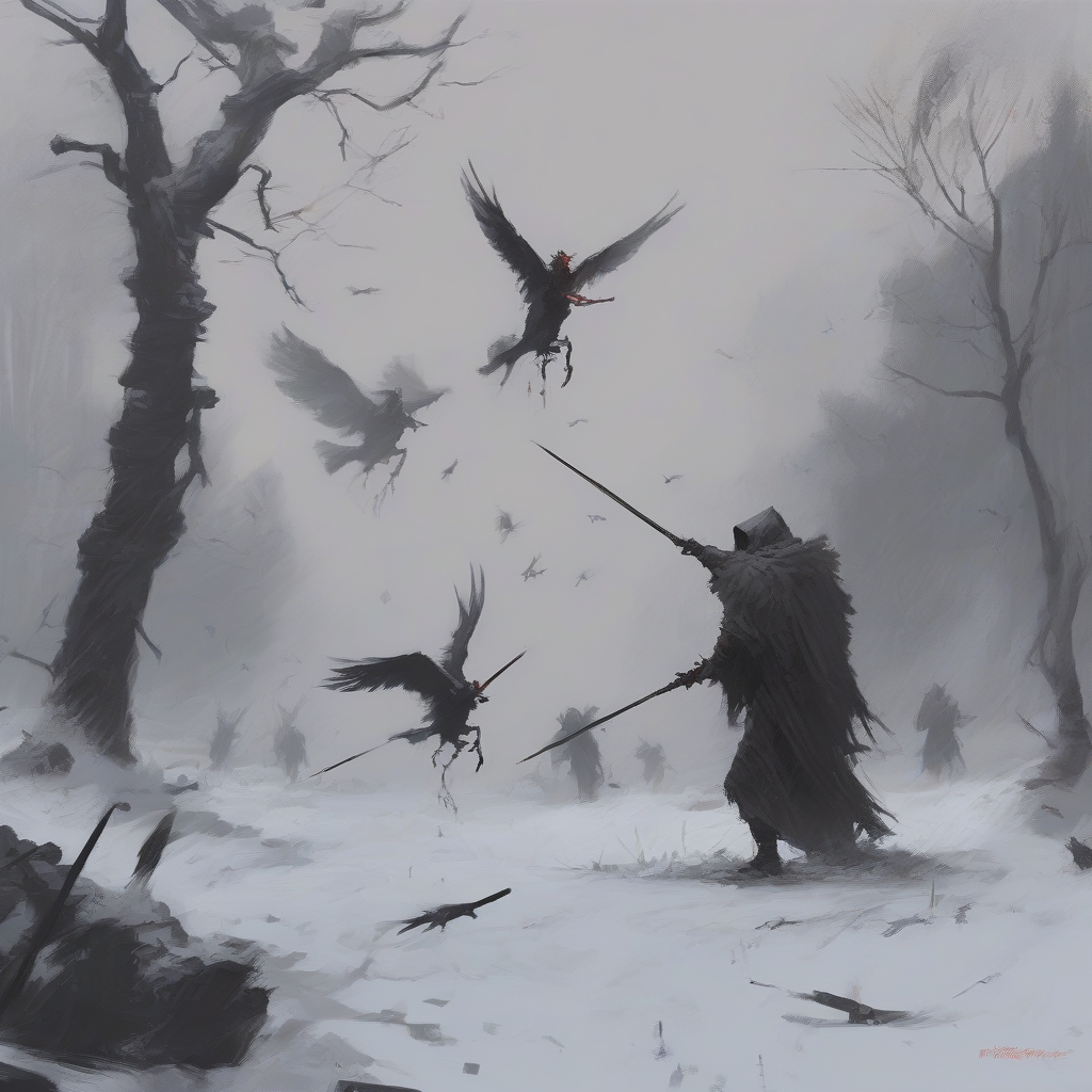 sorcerer in combat against harpies in jakub rozalski style by मुफ्त एआई छवि जनरेटर - बिना लॉगिन के✨ | AIGAZOU