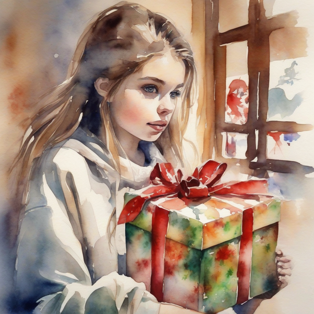 christmas presents and beautiful girls watercolor painting by मुफ्त एआई छवि जनरेटर - बिना लॉगिन के✨ | AIGAZOU