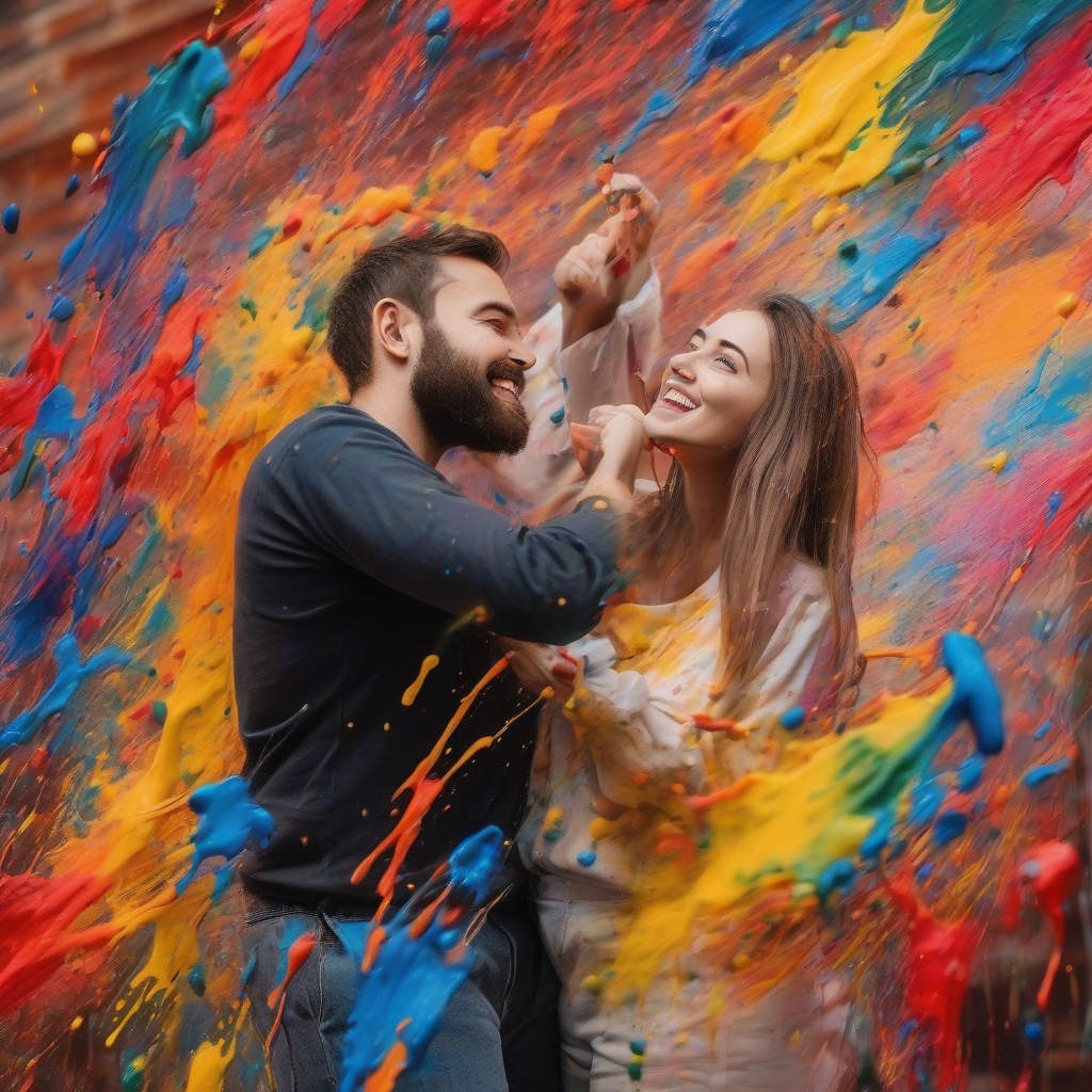 loving couple at colorful action painting by मुफ्त एआई छवि जनरेटर - बिना लॉगिन के✨ | AIGAZOU