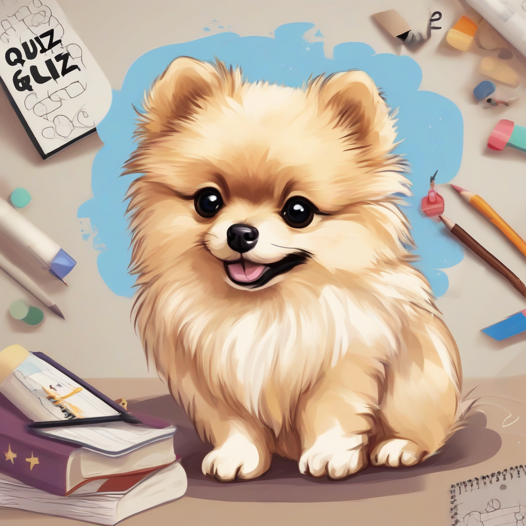 cute puppy pomeranian with quiz by मुफ्त एआई छवि जनरेटर - बिना लॉगिन के✨ | AIGAZOU