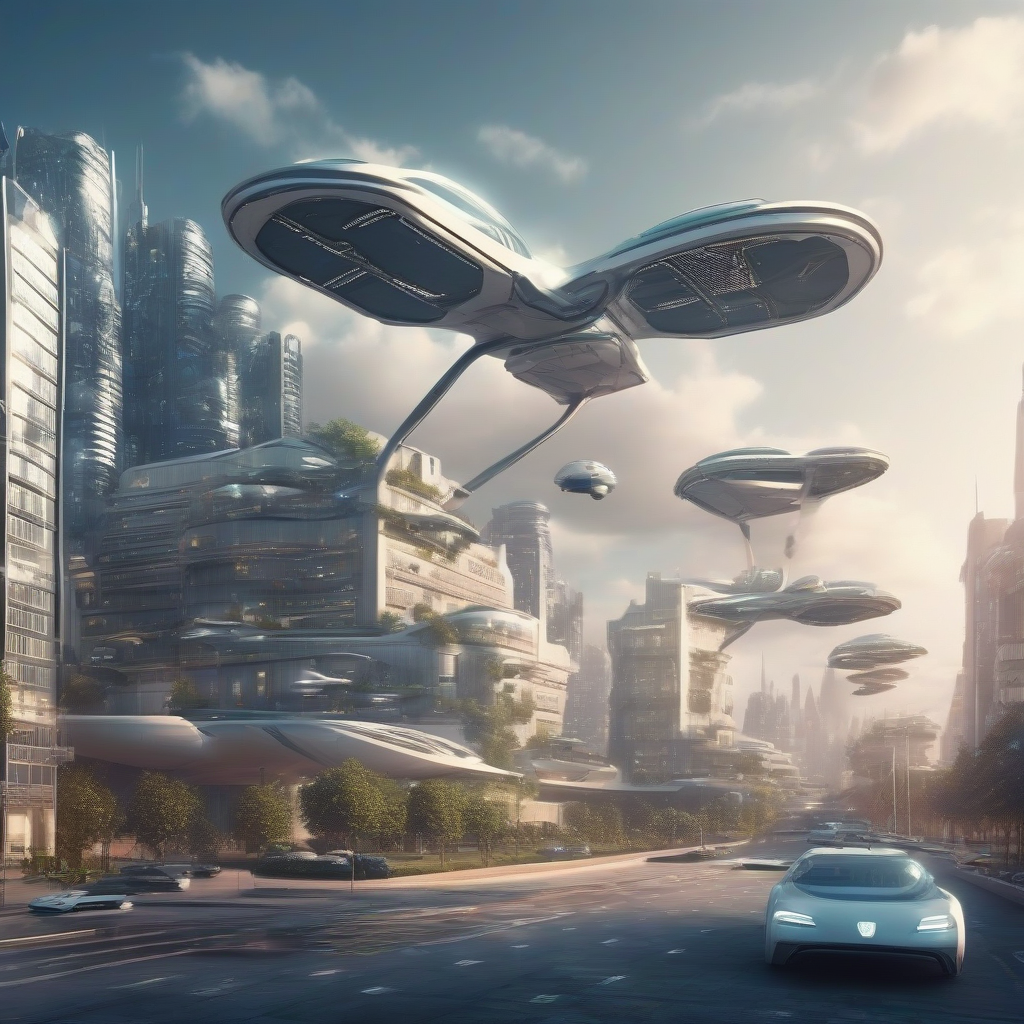 future city tech building and flying cars by मुफ्त एआई छवि जनरेटर - बिना लॉगिन के✨ | AIGAZOU