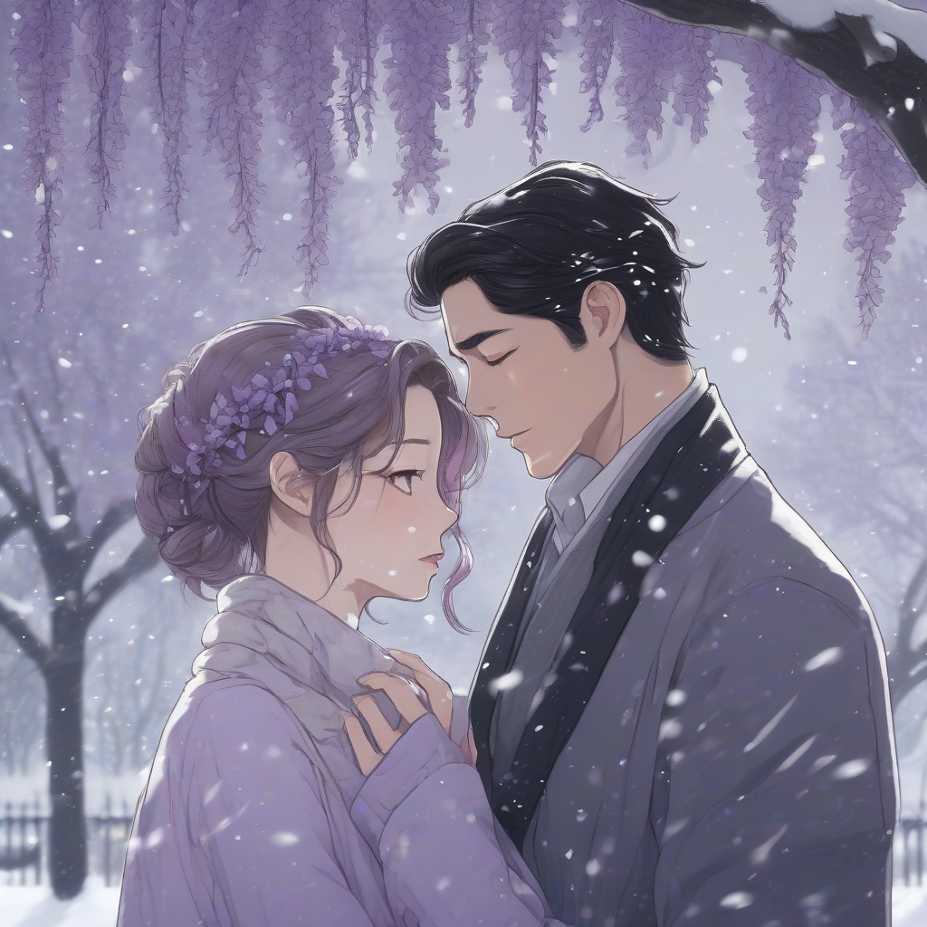 light purple wisteria snowy day with a couple by मुफ्त एआई छवि जनरेटर - बिना लॉगिन के✨ | AIGAZOU