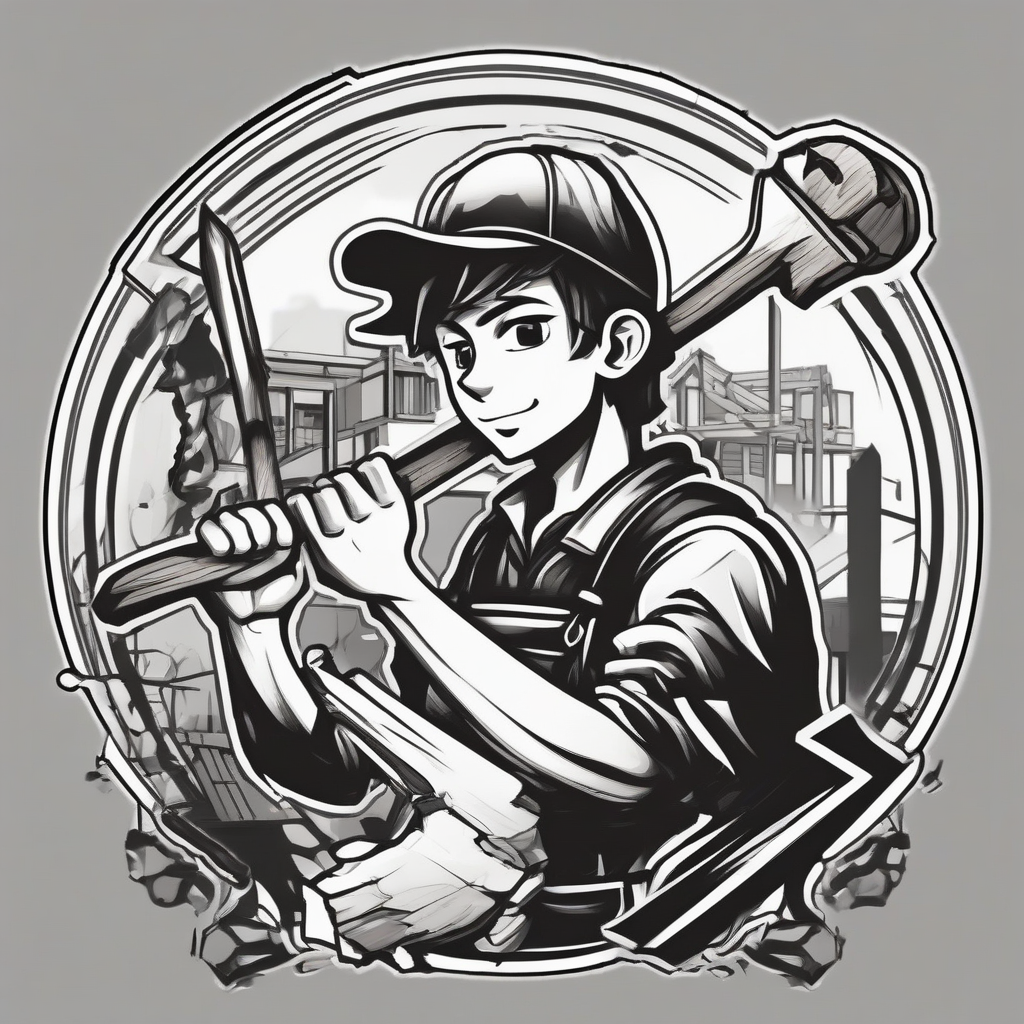 logo in black and white with a carpenter in anime style by मुफ्त एआई छवि जनरेटर - बिना लॉगिन के✨ | AIGAZOU