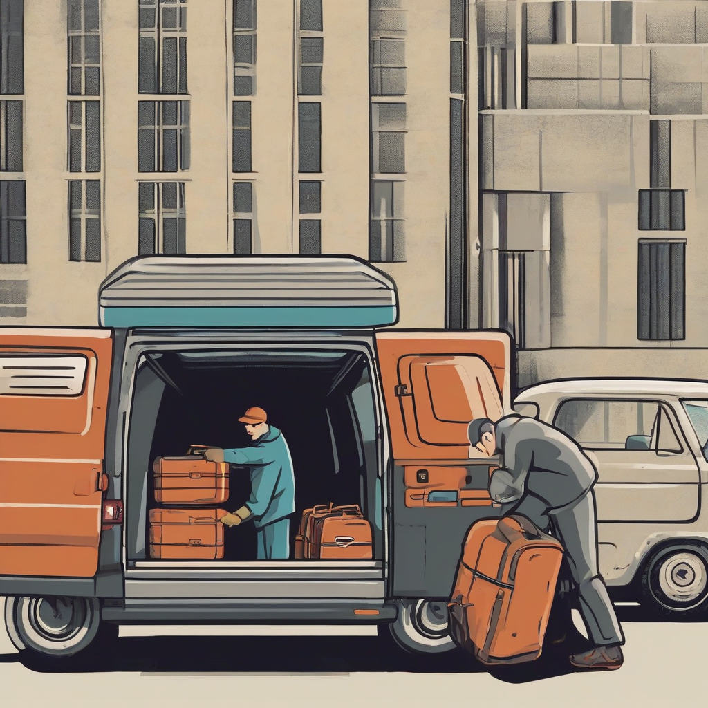 a man loading luggage into a van and driving by मुफ्त एआई छवि जनरेटर - बिना लॉगिन के✨ | AIGAZOU