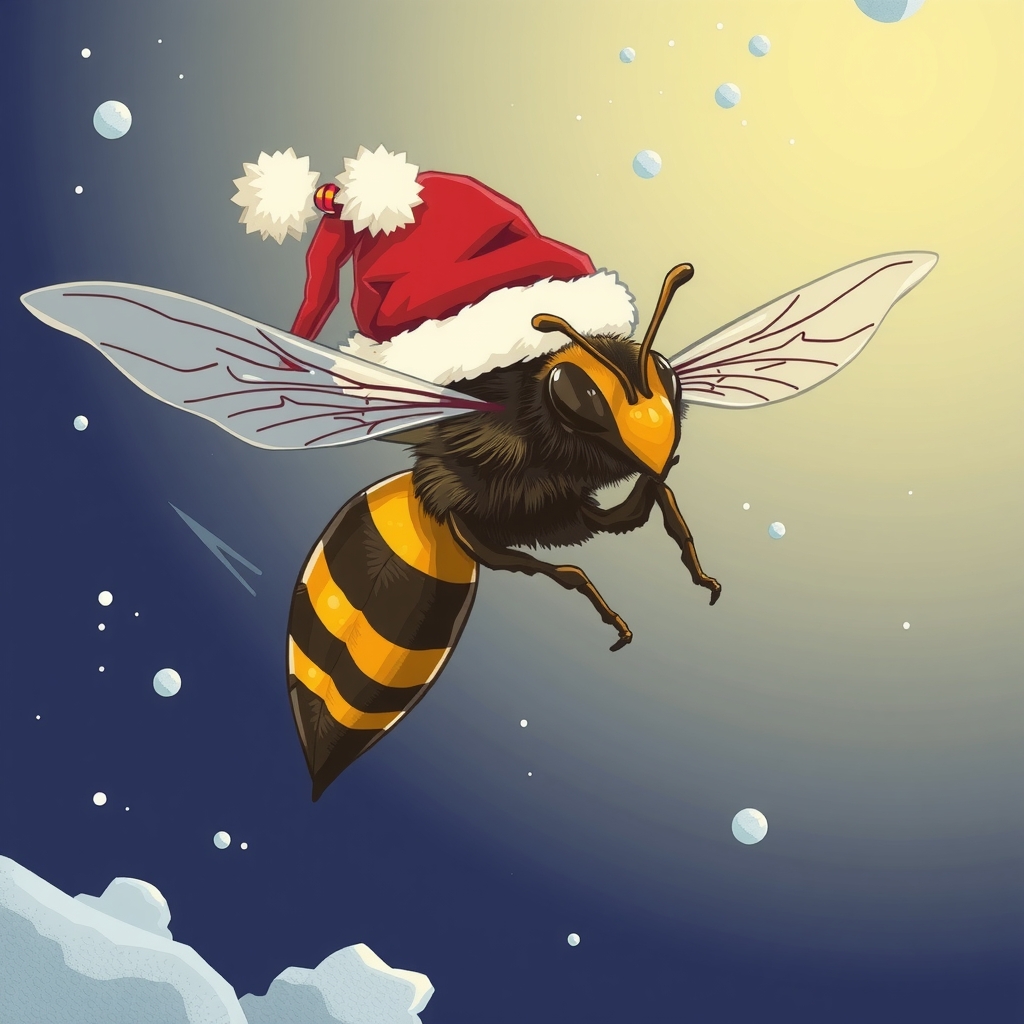 an asian hornet flying with a christmas hat by मुफ्त एआई छवि जनरेटर - बिना लॉगिन के✨ | AIGAZOU