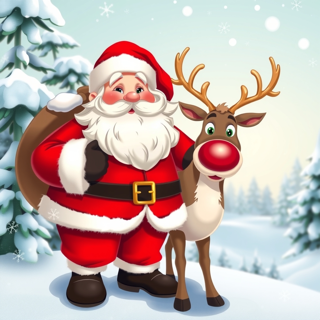 create a picture of a santa and a reindeer by मुफ्त एआई छवि जनरेटर - बिना लॉगिन के✨ | AIGAZOU