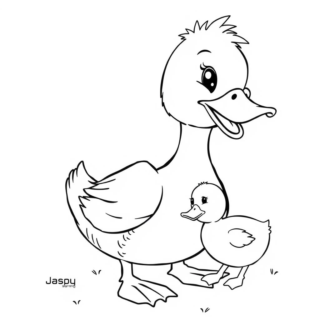 black and white happy duck baby fine lines by मुफ्त एआई छवि जनरेटर - बिना लॉगिन के✨ | AIGAZOU