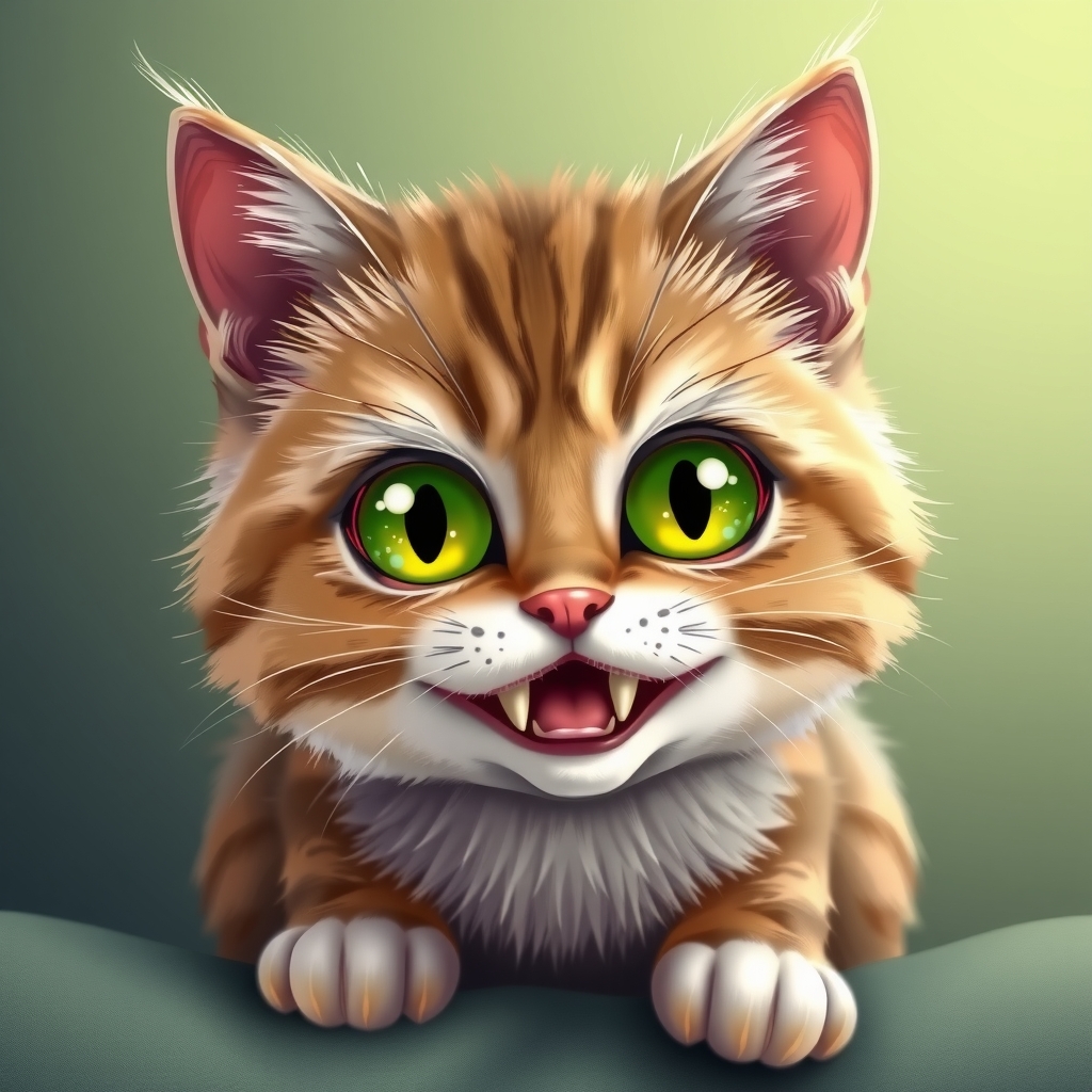 a cute lucky cat with green eyes and sharp teeth by मुफ्त एआई छवि जनरेटर - बिना लॉगिन के✨ | AIGAZOU