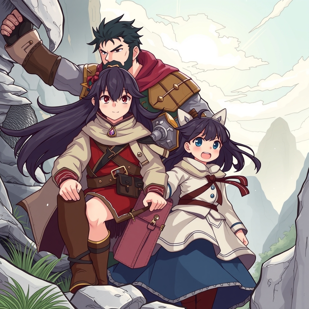 black haired magical girl and large male warrior travel by मुफ्त एआई छवि जनरेटर - बिना लॉगिन के✨ | AIGAZOU