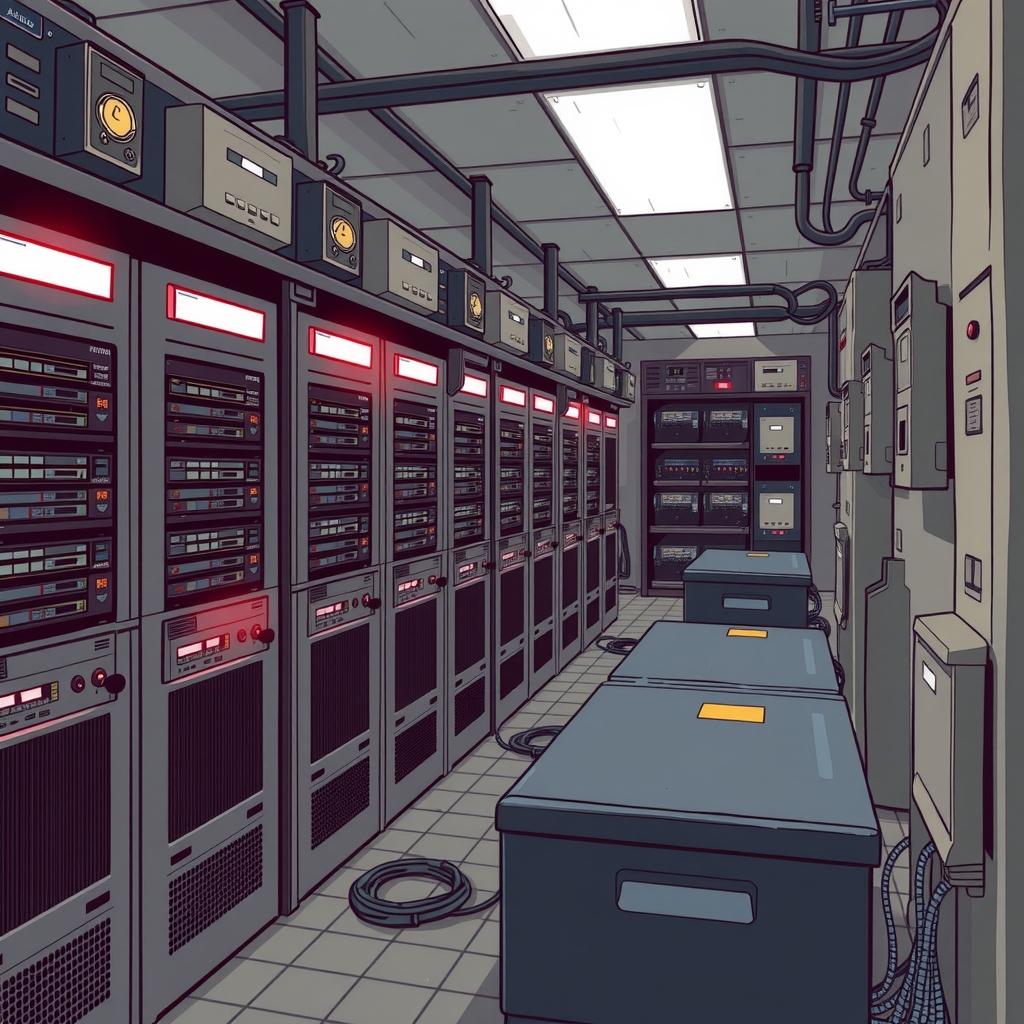 aging server room and shrill alarms by मुफ्त एआई छवि जनरेटर - बिना लॉगिन के✨ | AIGAZOU