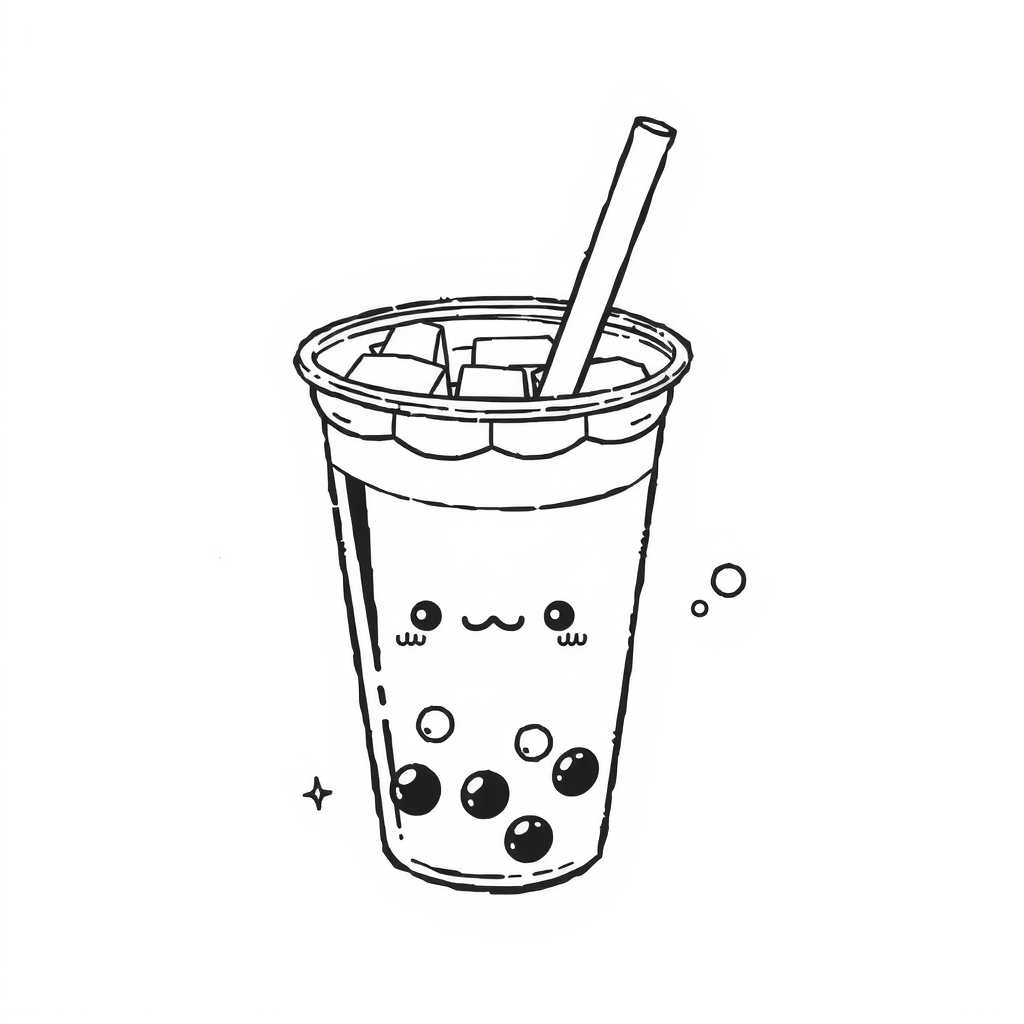 fine black lines no shading black white bubble tea kawaii style by मुफ्त एआई छवि जनरेटर - बिना लॉगिन के✨ | AIGAZOU