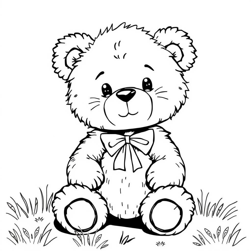 coloring page black white fine black lines no shading teddy bear cute by मुफ्त एआई छवि जनरेटर - बिना लॉगिन के✨ | AIGAZOU