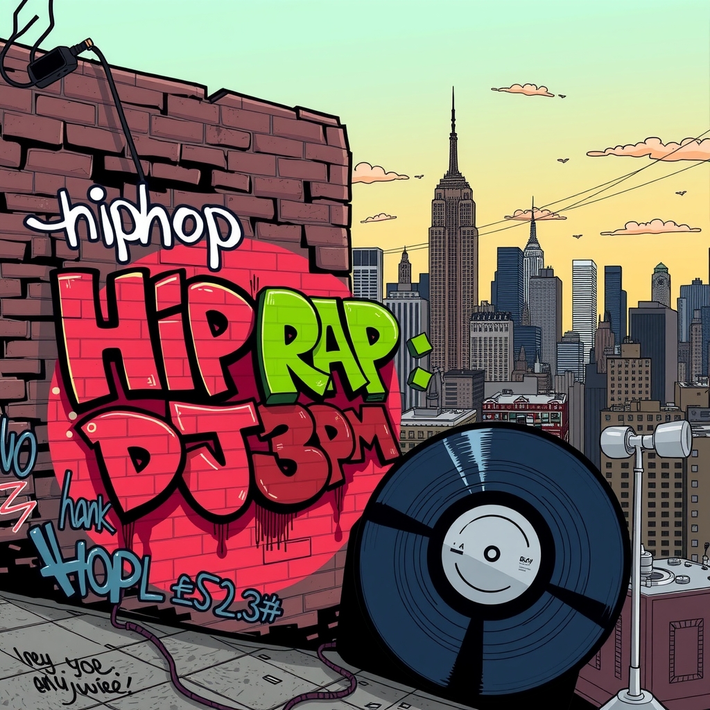 new york skyline with graffiti for hiphop rap and dj by मुफ्त एआई छवि जनरेटर - बिना लॉगिन के✨ | AIGAZOU