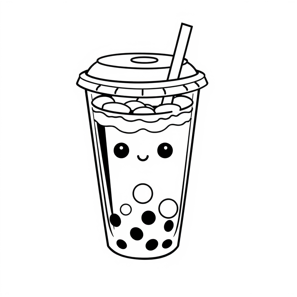 fine black lines no shading black white bubble tea with lid kawaii style by मुफ्त एआई छवि जनरेटर - बिना लॉगिन के✨ | AIGAZOU