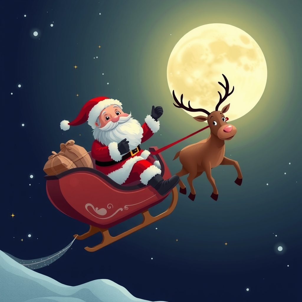 create a picture of a santa with reindeer under the moon by Générateur d'images par IA gratuit - Aucune connexion nécessaire✨ | AIGAZOU