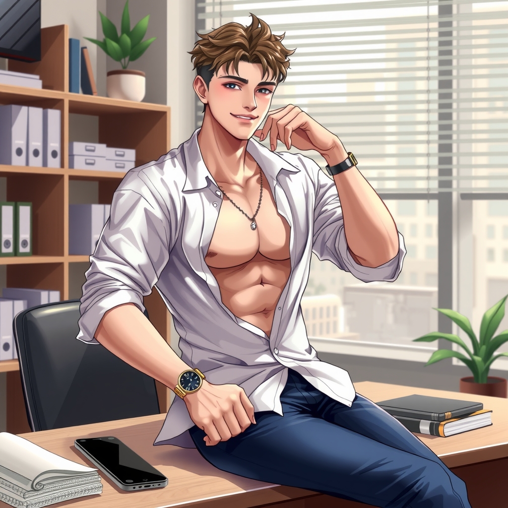 anime man realistic style sexy open shirt by मुफ्त एआई छवि जनरेटर - बिना लॉगिन के✨ | AIGAZOU