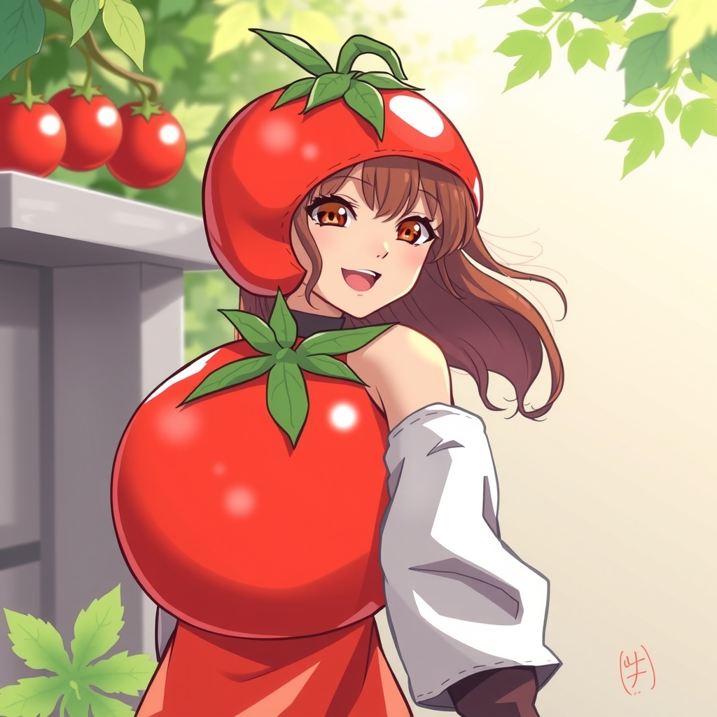 a woman in a tomato costume anime by मुफ्त एआई छवि जनरेटर - बिना लॉगिन के✨ | AIGAZOU