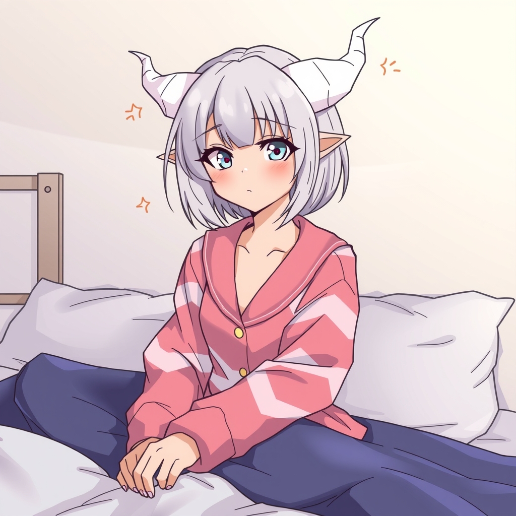 a silver haired woman with white demon horns by 免费AI图像生成工具 | AIGAZOU