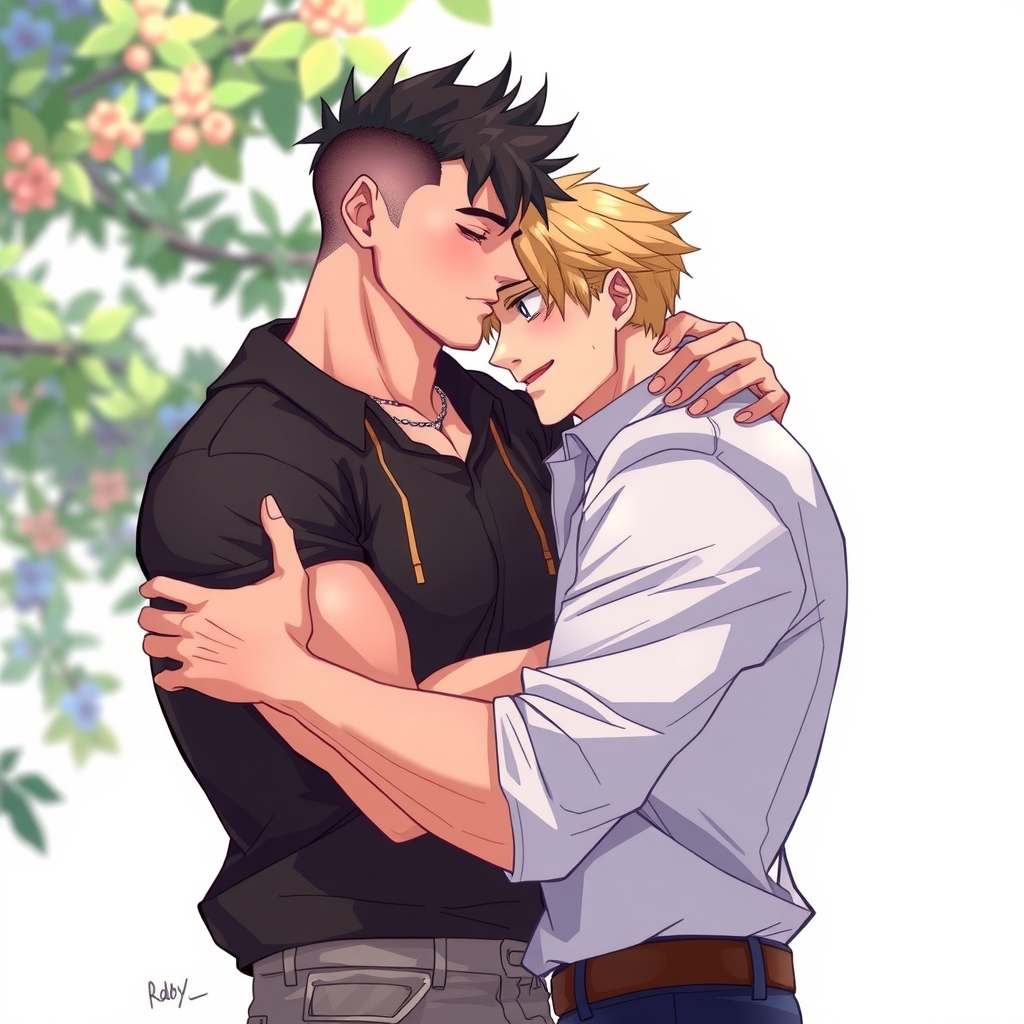 two men embracing in love realistic anime style by मुफ्त एआई छवि जनरेटर - बिना लॉगिन के✨ | AIGAZOU