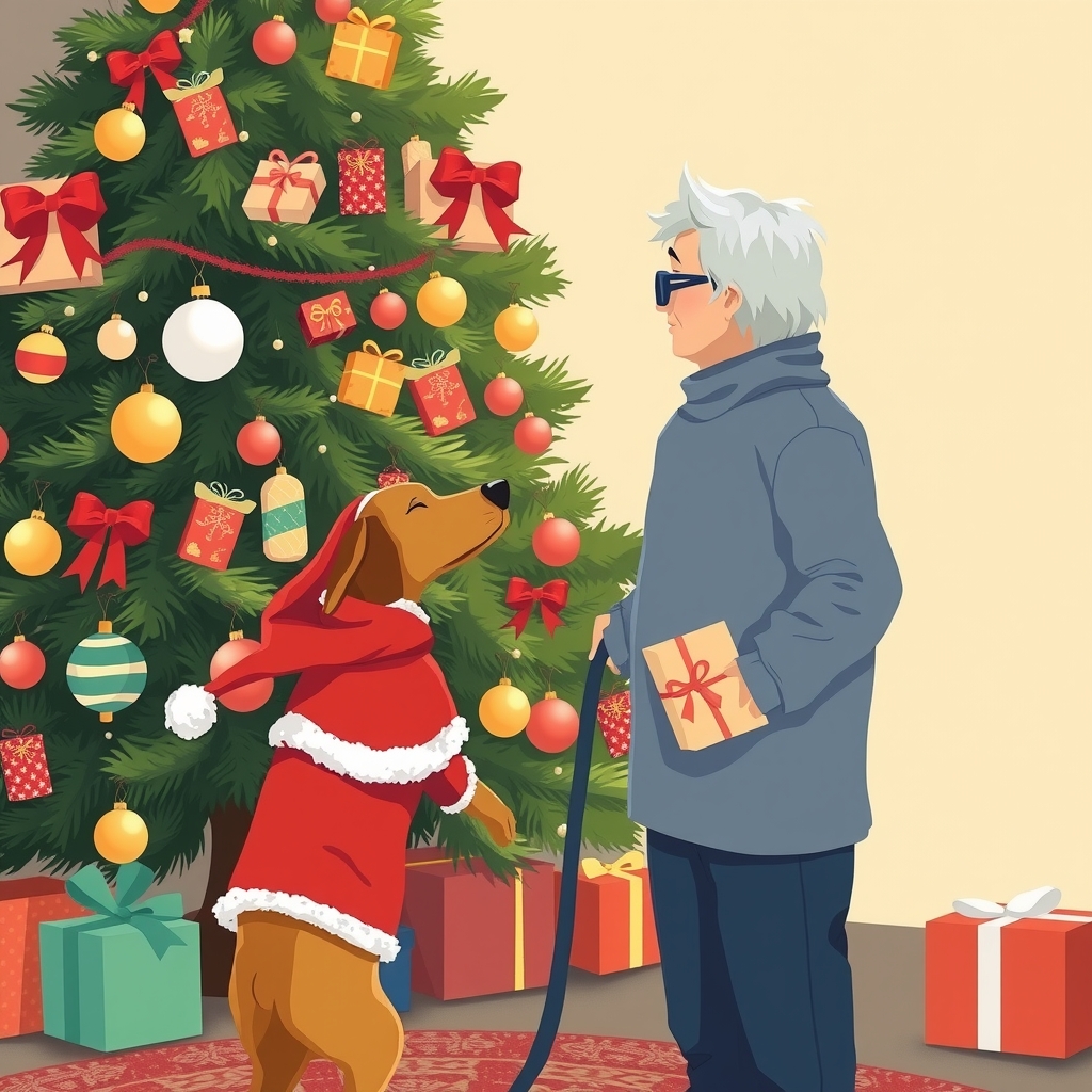 blind person guide dog christmas tree by मुफ्त एआई छवि जनरेटर - बिना लॉगिन के✨ | AIGAZOU