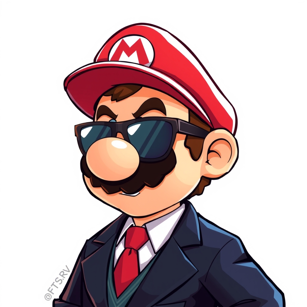 mario in black suit tie sunglasses by मुफ्त एआई छवि जनरेटर - बिना लॉगिन के✨ | AIGAZOU