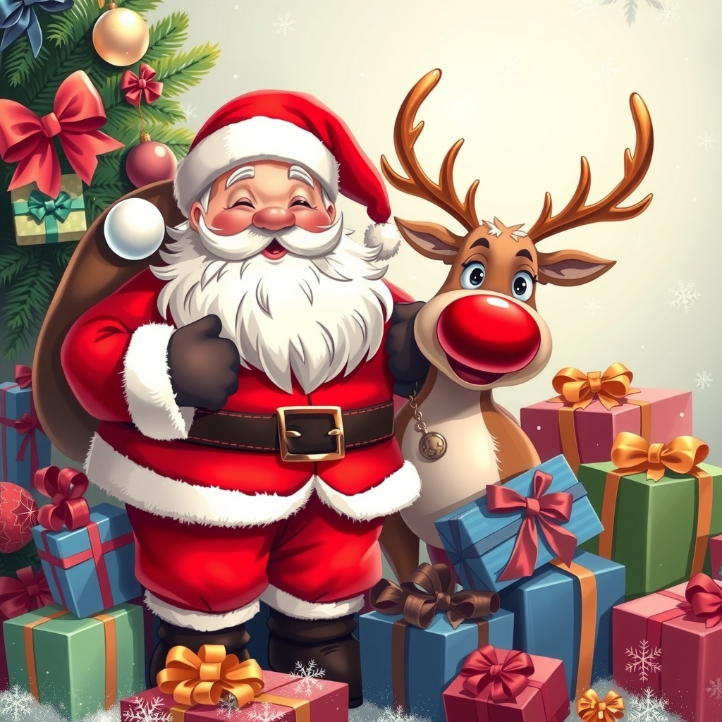 create a picture of santa and a real reindeer by मुफ्त एआई छवि जनरेटर - बिना लॉगिन के✨ | AIGAZOU