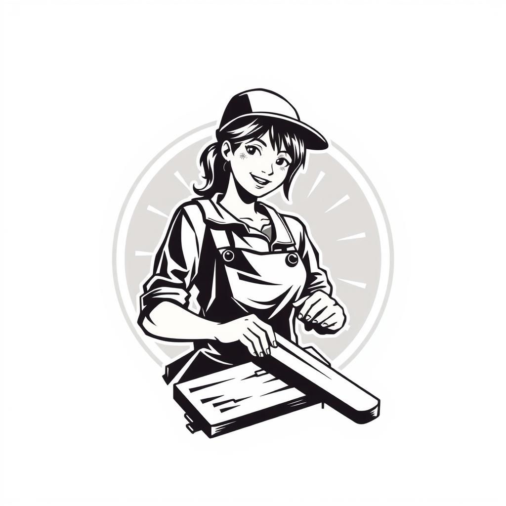 logo in black and white with a female carpenter by मुफ्त एआई छवि जनरेटर - बिना लॉगिन के✨ | AIGAZOU