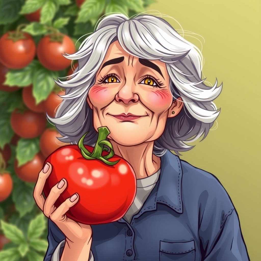 a funny middle aged woman wearing tomatoes by मुफ्त एआई छवि जनरेटर - बिना लॉगिन के✨ | AIGAZOU