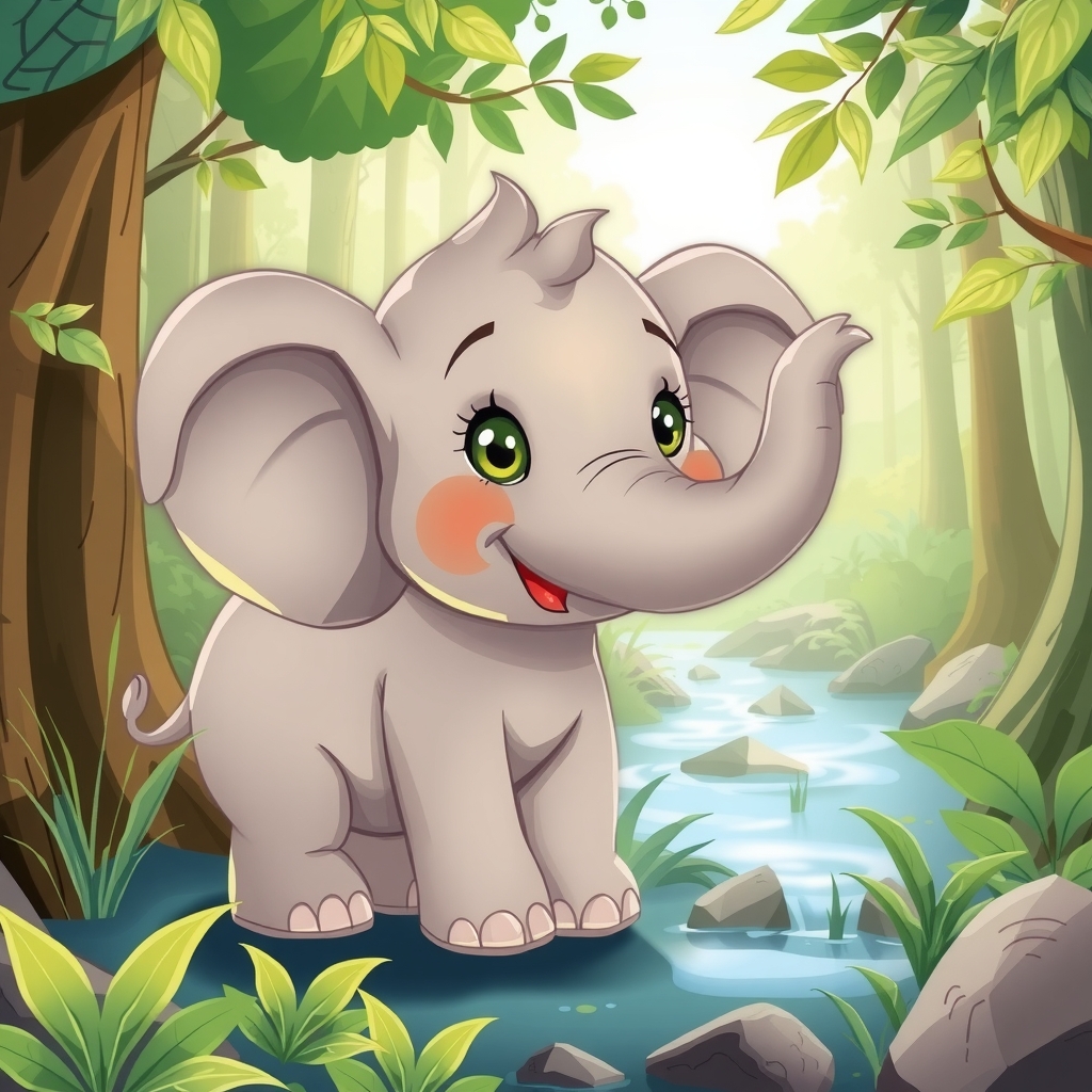 leo the little eco friendly elephant was happy by मुफ्त एआई छवि जनरेटर - बिना लॉगिन के✨ | AIGAZOU