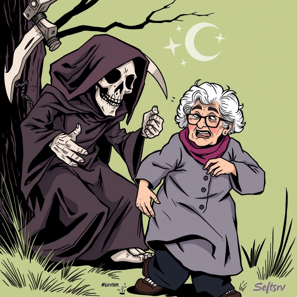 grim reaper chased grandma got killed by मुफ्त एआई छवि जनरेटर - बिना लॉगिन के✨ | AIGAZOU