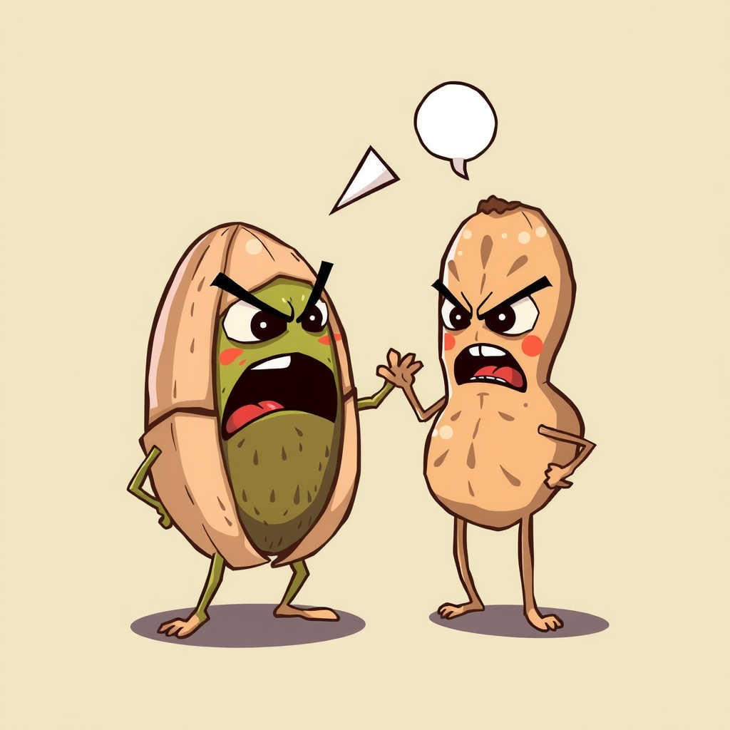 a pistachio and a peanut getting angry by मुफ्त एआई छवि जनरेटर - बिना लॉगिन के✨ | AIGAZOU